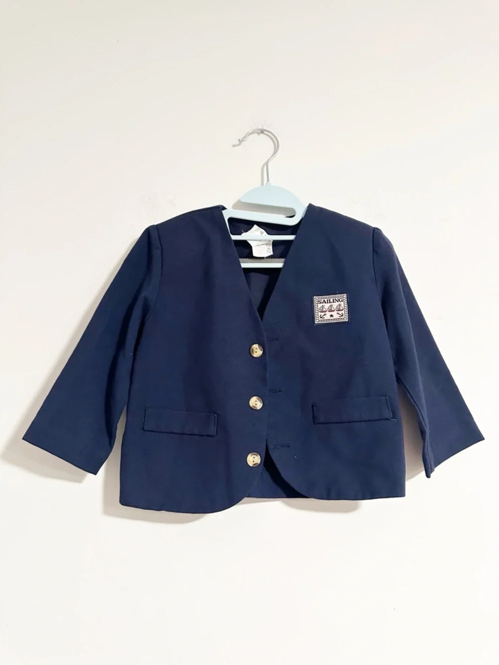 Vintage Kids Navy Sailing Blazer Jacket - Gold Buttons Nautical Crest Size 24 mo